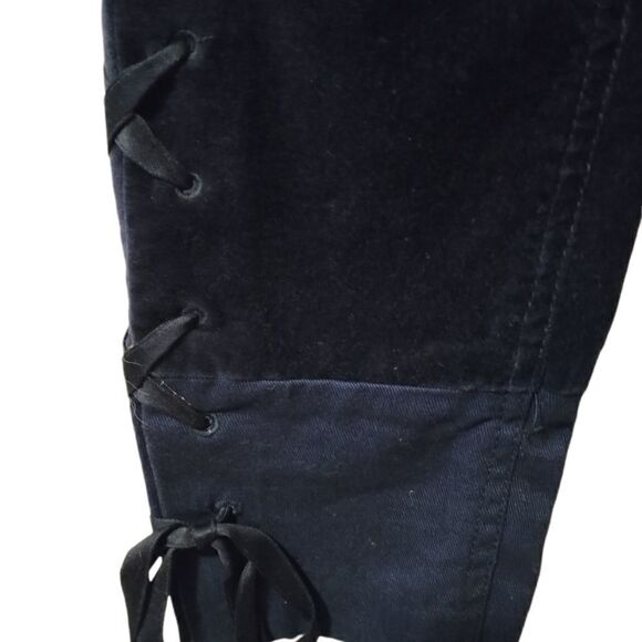 Leifsdottir for Anthropologie dark blue velvet skinny pants with lace up ankle - Picture 6 of 8